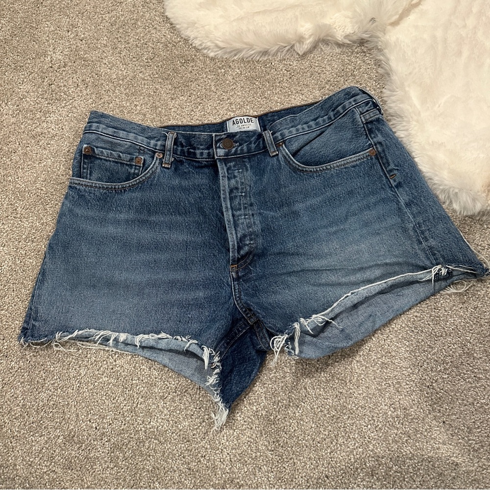 Agolde Parker Denim Jean Shorts Size 31 Cut Off Distressed Button Fly Raw Hem